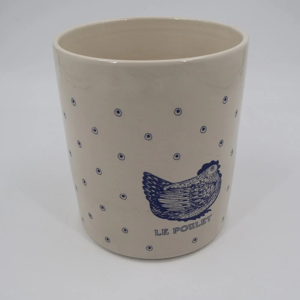 Taylor & Ng Utensil Holder 7.5in Cream Blue Le Poulet Hen Vintage 1984